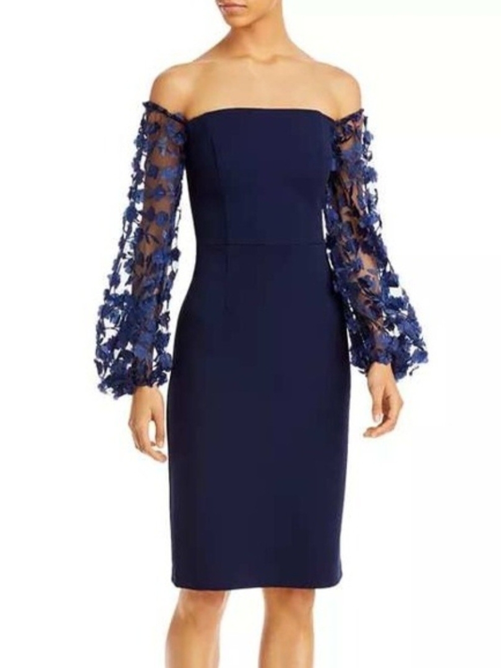 New Eliza J Off The Shoulder Long Sleeve 3D Mesh Floral Dress Size 8